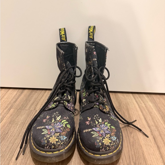 Dr. Martens Black Floral Combat Boots - Picture 2 of 6